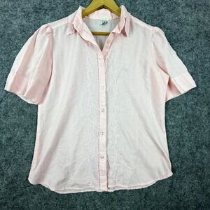 Vintage Division II Blouse Womens 12 Pink Coquette Floral Collared Button Up